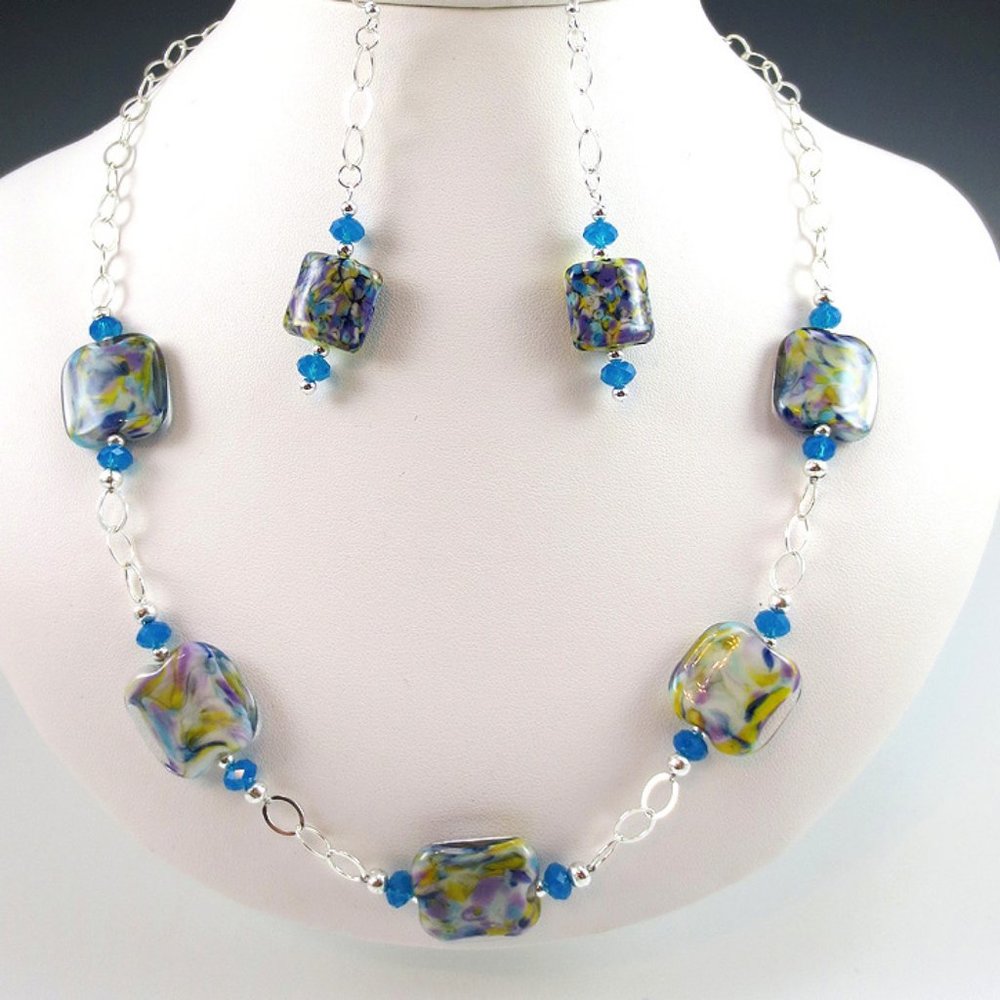 Lampwork, Crystal, & Sterling Necklace/Earring Set